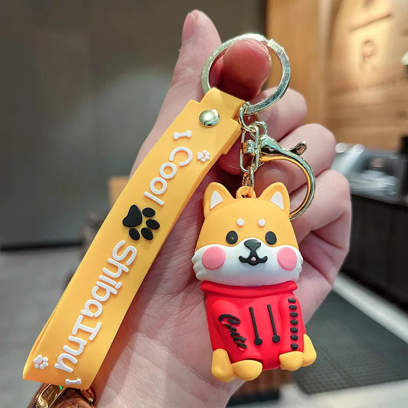 Personality Pvc Soft Rubber Shiba Inu Three-Dimensional Figure Car Key Chain Hanging Accessories Hanging Goods Wholesale