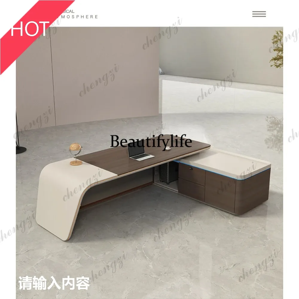 M9344 Filing Cabinet Office Desk Luxury Manager Executive With Led Drawers Storage L Shaped Modern Simplicity Computer Table