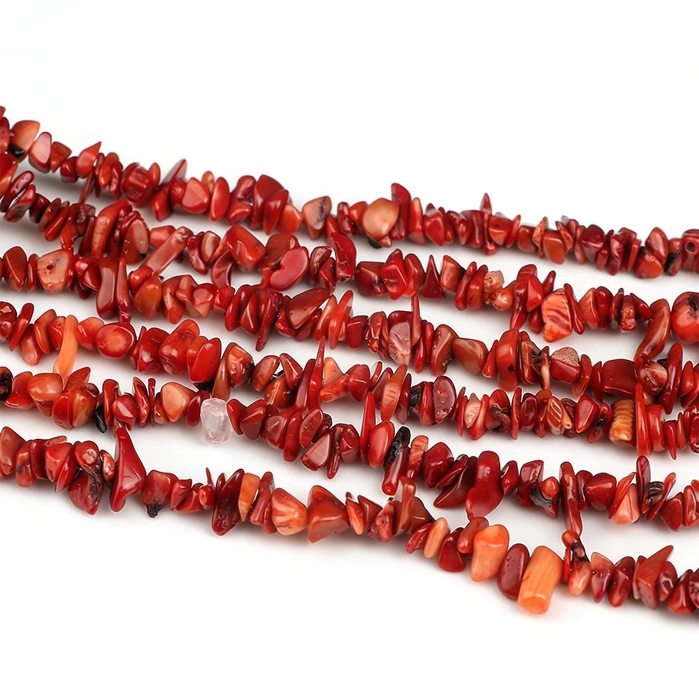 Natural Red Coral Chips Stone Beads 5mm-8mm Irregular Gravel Beads Accessories For Jewelry Making Bracelet 15inch Handmade Craft