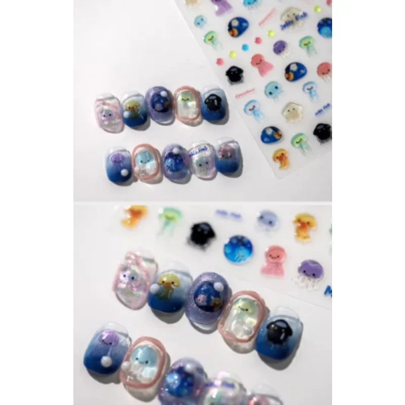 Cute 3D Mini Jellyfish Jelly Stickers for Girl Nail Art Phone Case Decoration Beautify Relief DIY Children Classic Toys Sticker