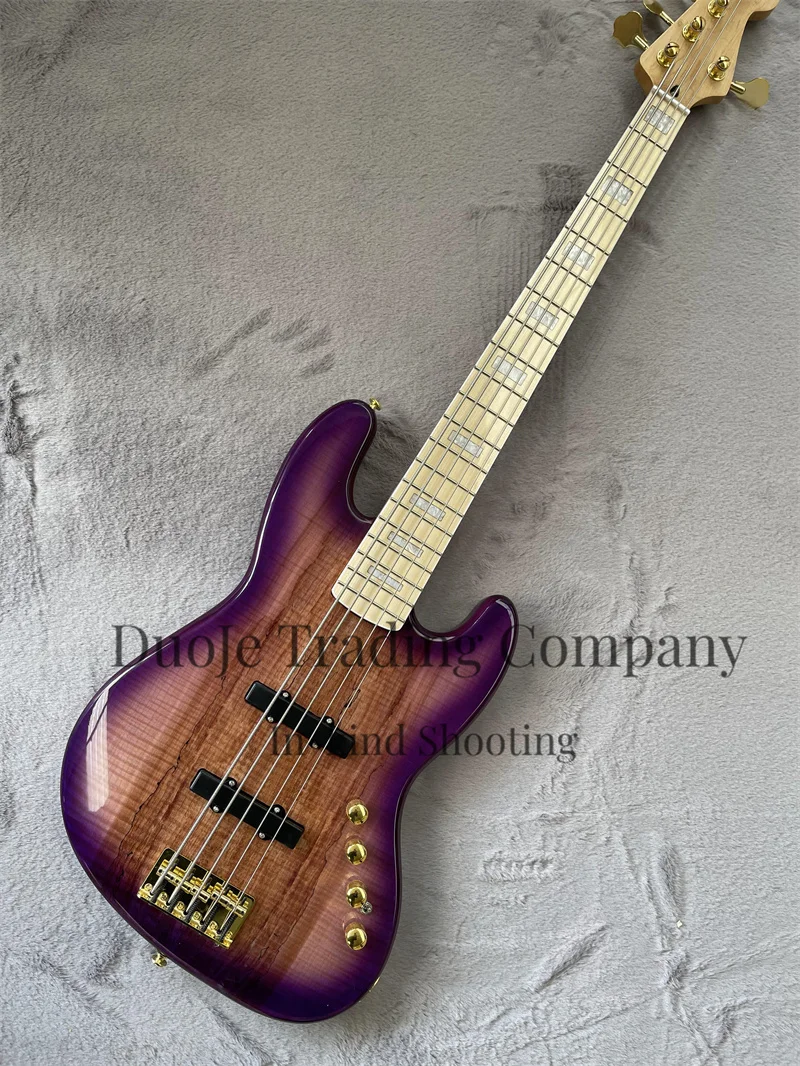 

Purple bass 5-string body Brul Maple Top Maple fingerboard White shell inlaid with Gold bridge Active battery case can be custom