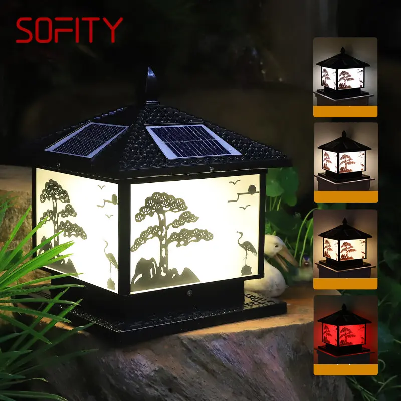 

SOFITY Solar Post Lamp Outdoor Vintage Pine Crane Decor Pillar Light LED Waterproof IP65 for Home Courtyard Porch