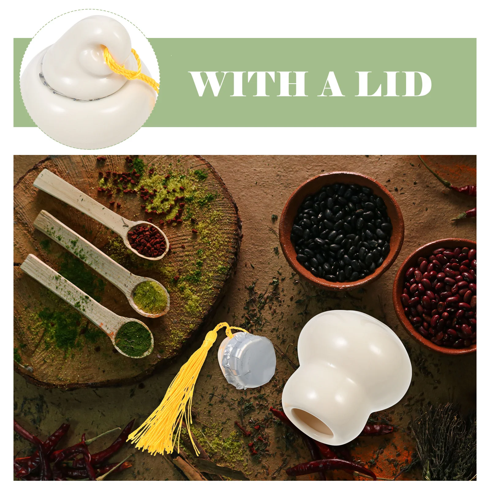 

Ceramic Small Gourd Shaped Jar Tea Storage Container Powder Storage Canister Airtight Multi-Function Kitchen Tea Holder