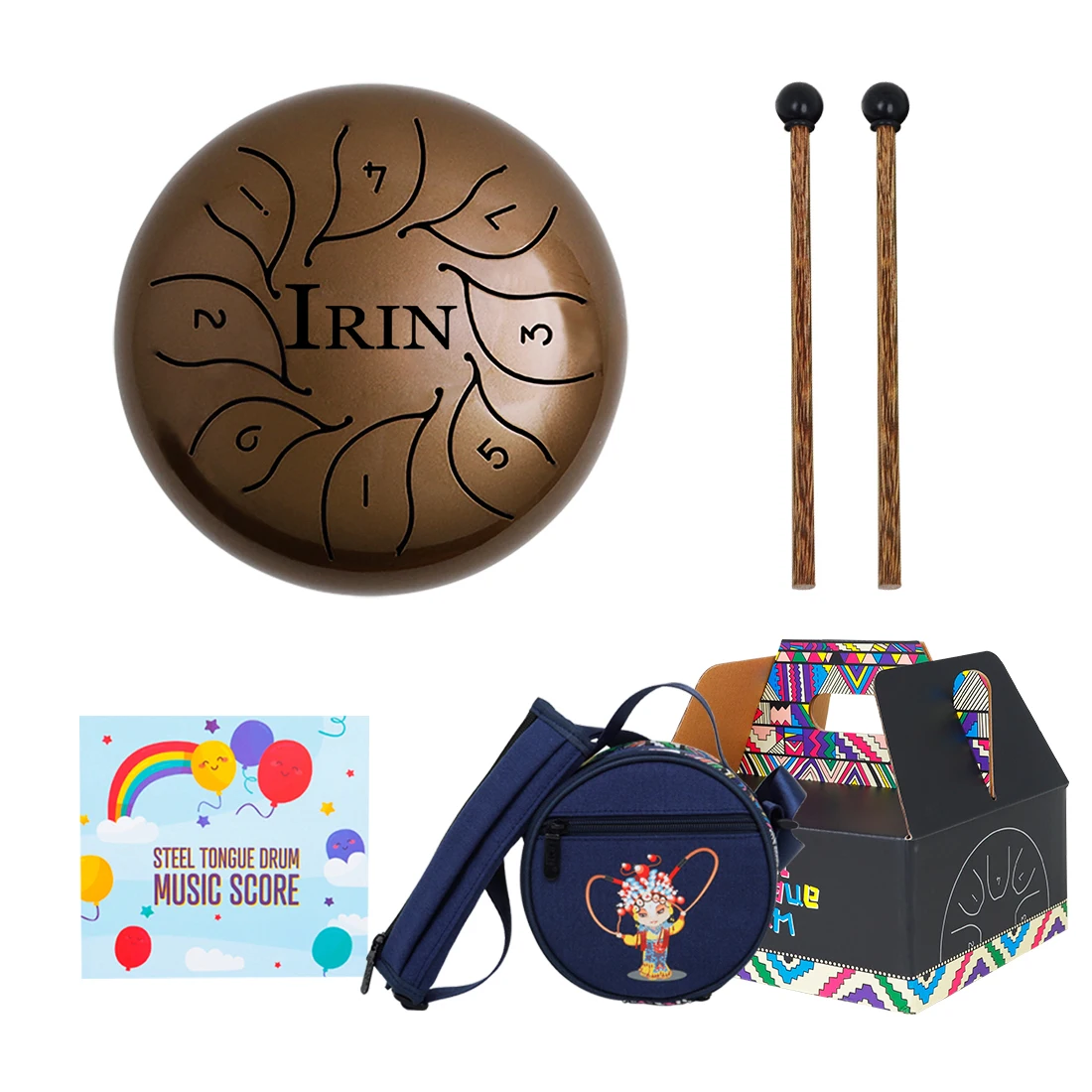 

IRIN 5.5 Inch 8 Notes G Tune Steel Tongue Drum Instrument with Drum Mallets and Bag