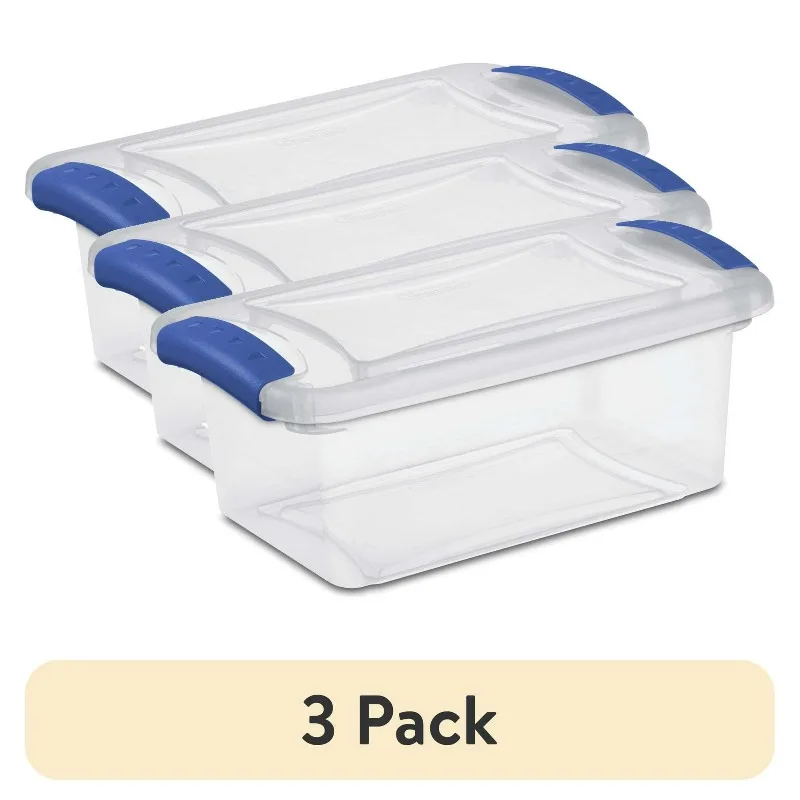 Clear Plastic Storage With Clear Lid Blue Details Blue 3 Pack 7 Quart Latch Boxes Practical Christmas Gift for Home Storage​