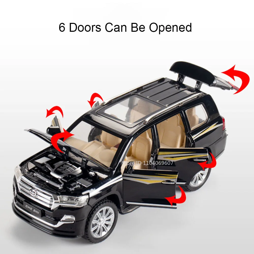 Modèle Miniature de voiture jouet Land Cruiser 1:24, en alliage moulé sous pression, son et lumière, portes ouvertes, véhicule d'ornement, jouets pour enfants, cadeaux