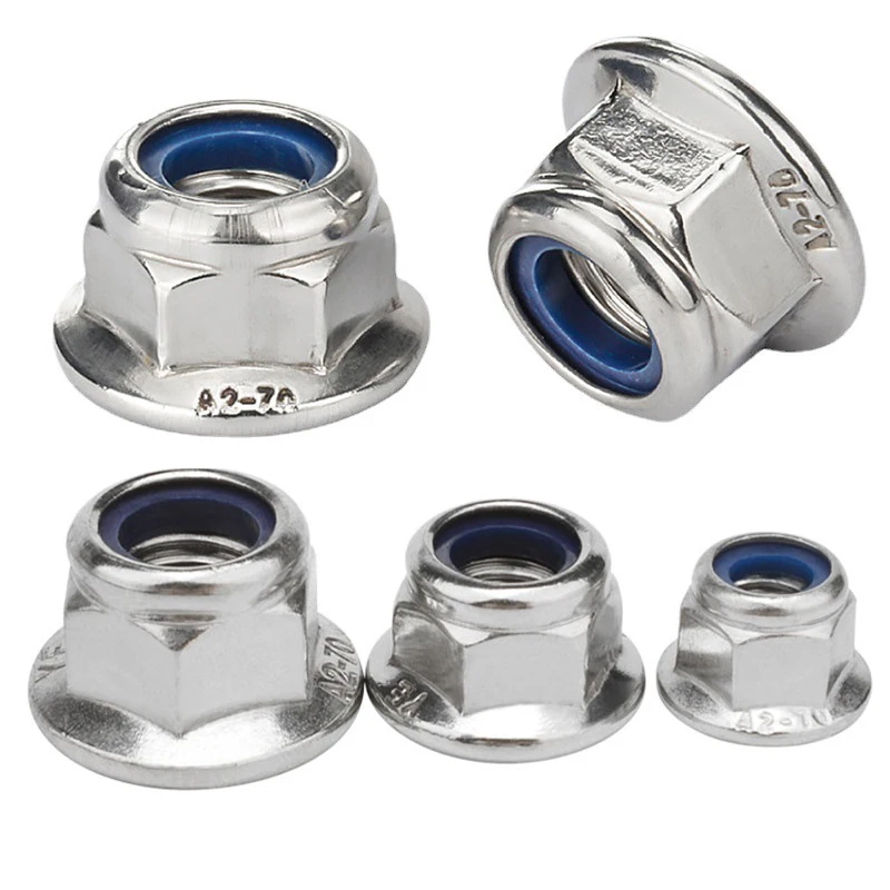 

10pcs M3 M4 M5 M6 M8 M10 M12 304 Stainless Steel Hexagonal Flange Nut Hex Nylon Anti Slip Locknut