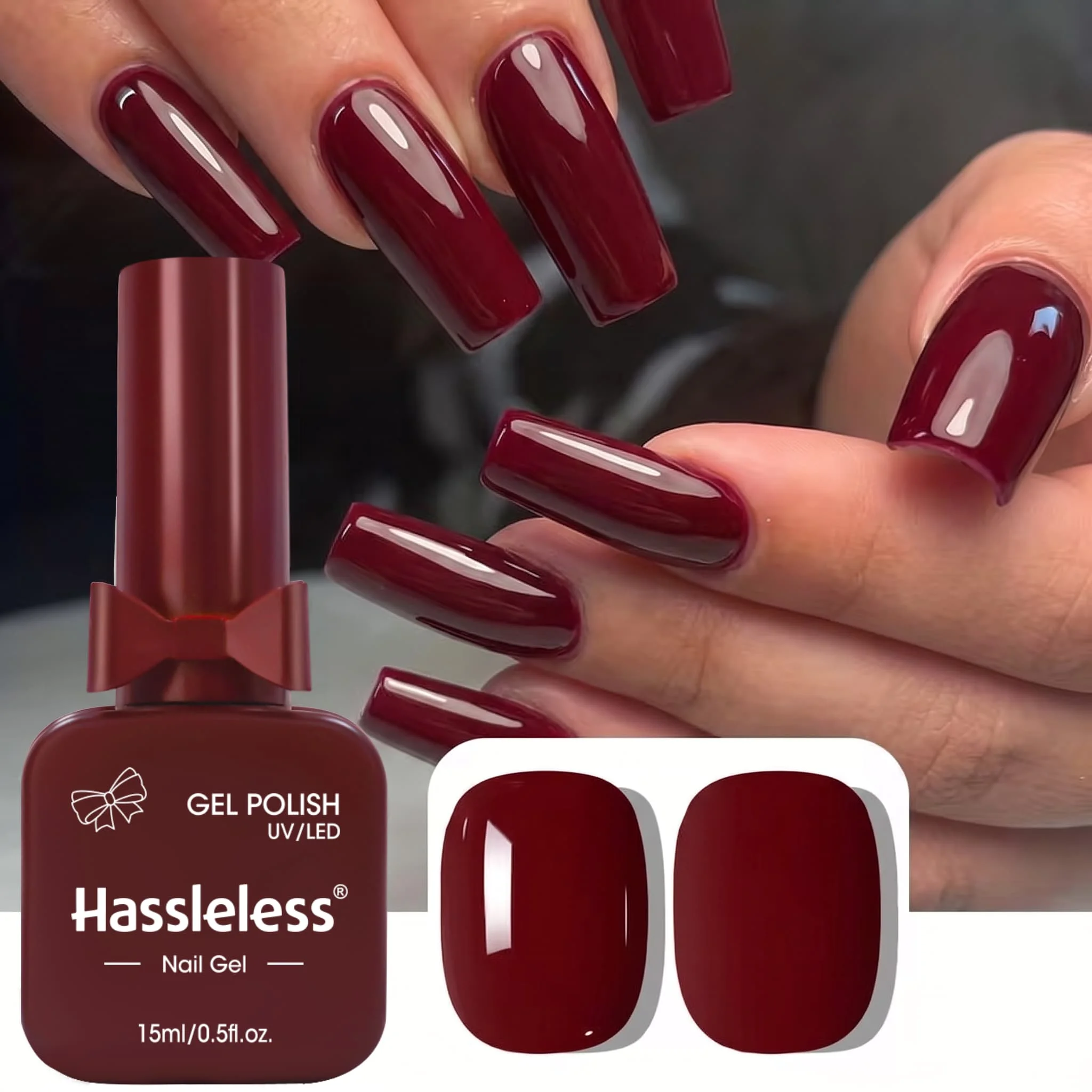 Hassleless Autumn/Winter Cherry 3-Piece Armor Gel Polish Set, 15ml Large Capacity Bottle, Vibrant Berry Red, Vintage Wine Red, Rich Deep Cherry Red, Full and Silky Color, Enhances Complexion, High-End Home Salon Holiday DIY Nail Art Set