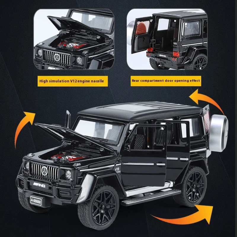 1:32 Scale G63 Alloy Toy Car Model with Sound, Light & Spring-Back Action - Ideal Gift for Kids & Car Enthusiasts - Authentic