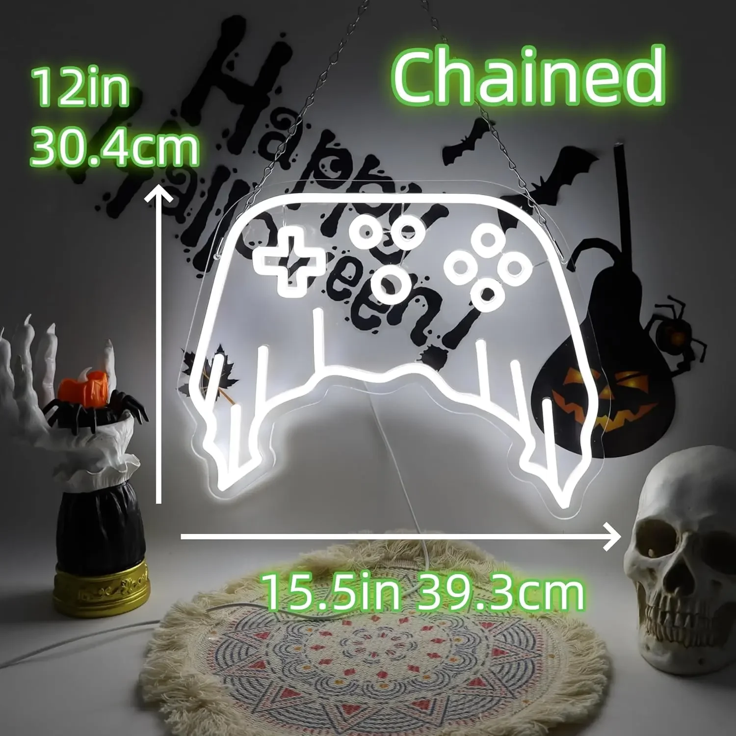 Spooky Ghost Gaming Controllers Neon Light Sign USB Dimmable LED Neon Sign for Bedroom Club Bar Man Cave Party Gifts Wall Decor
