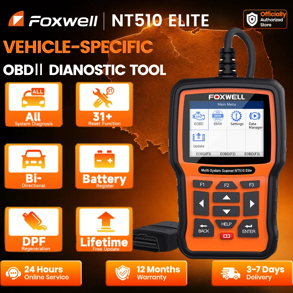 FOXWELL NT510 Elite Kabelloser OBD2-Scanner, bidirektionales Diagnosetool für alle Systeme, ECU-Livddaten-Diagramm, Auto-Software, Kfz-Codeleser, OBD-EOBD-Auto-Scan-Tool mit 1 Jahr Garantie
