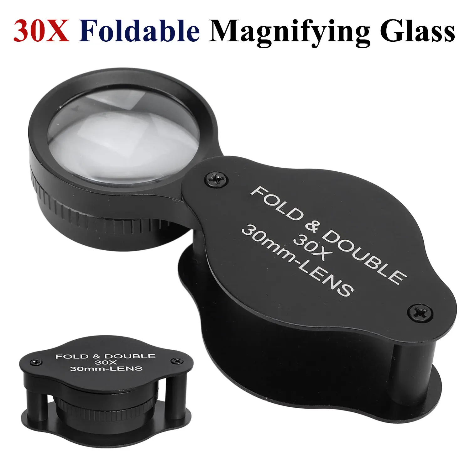 

Pocket Jewelry Loupe 30X Magnifying Glass Handheld Reading Magnifier Foldable Metal Shell for Senior Reading Handcraft Hobby