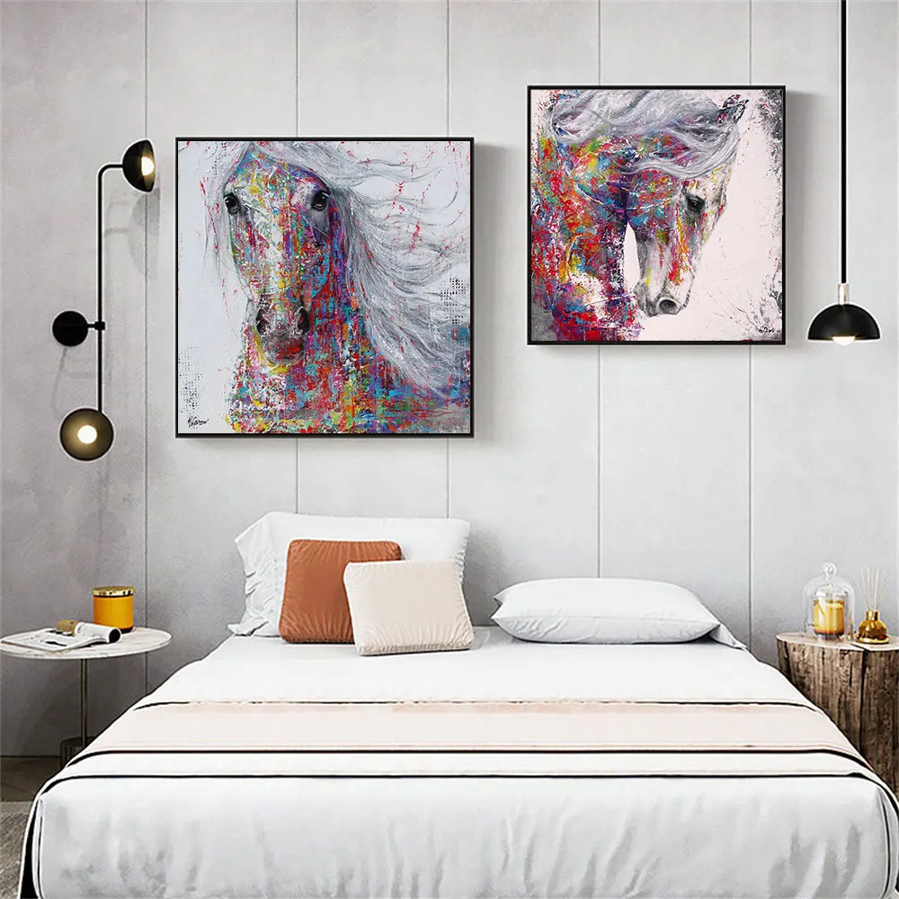 Watercolor Abstract Horse Head Art Posters Print Canvas Painting Colorful Animal Wall Art Piucture for Living Room Home Decor