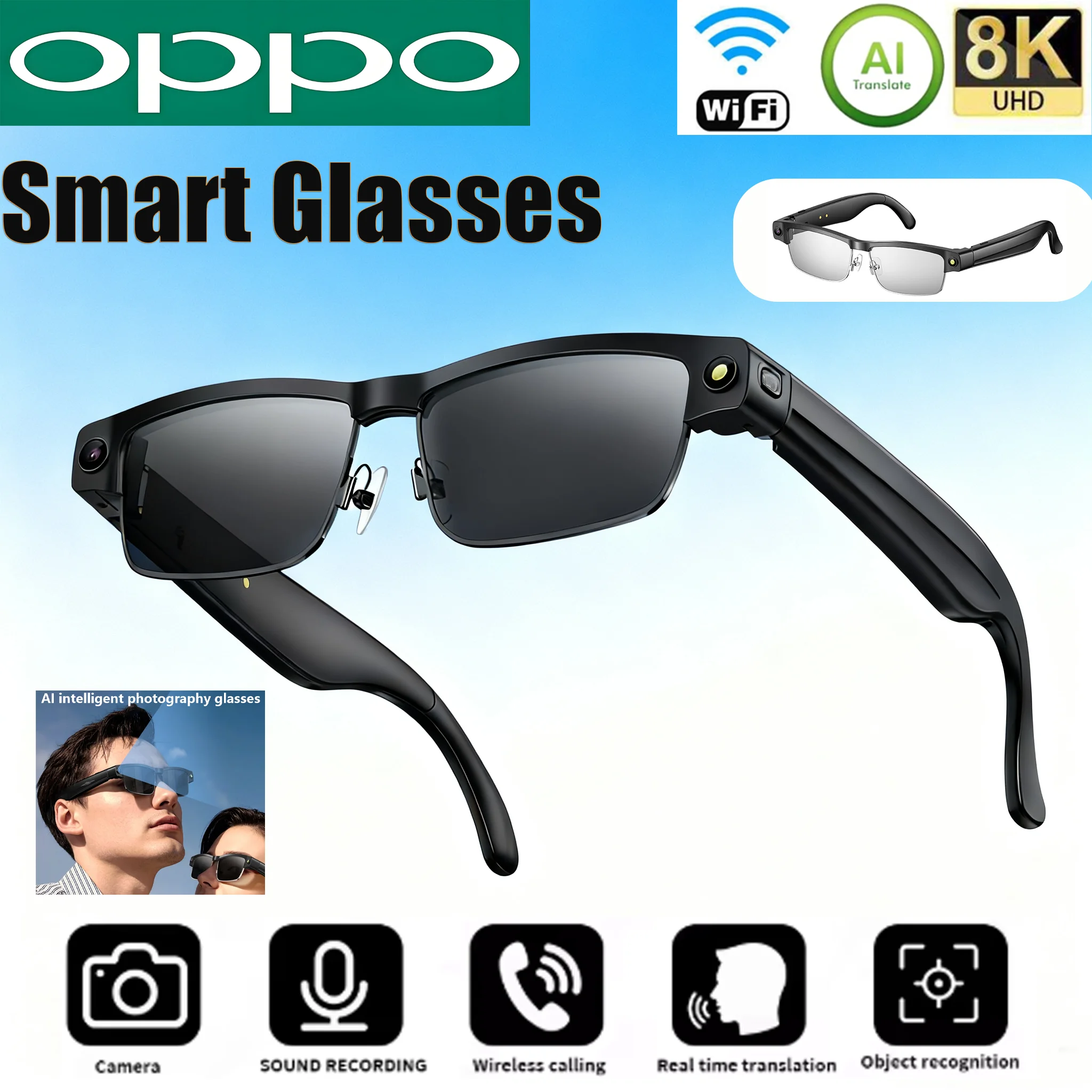 

OPPO Sunglasses Smart Glasses 8 Million Pixels Recording Videos AI Photo Recognition Answer Translation Bluetooth Glasses New