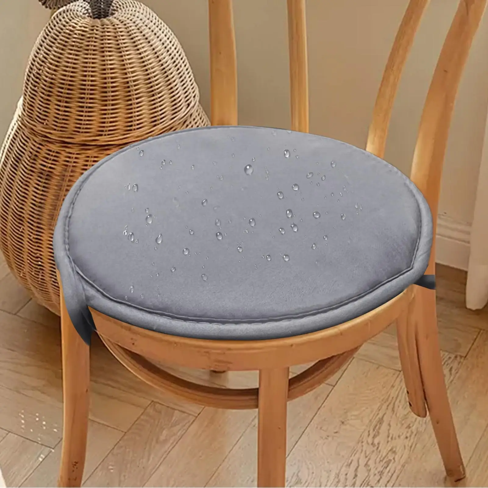 

37cm Round Garden Chair Pads Removable Tie-on Seat Cushion for Outdoor Bistro Stool Patio Home Dining Solid Color