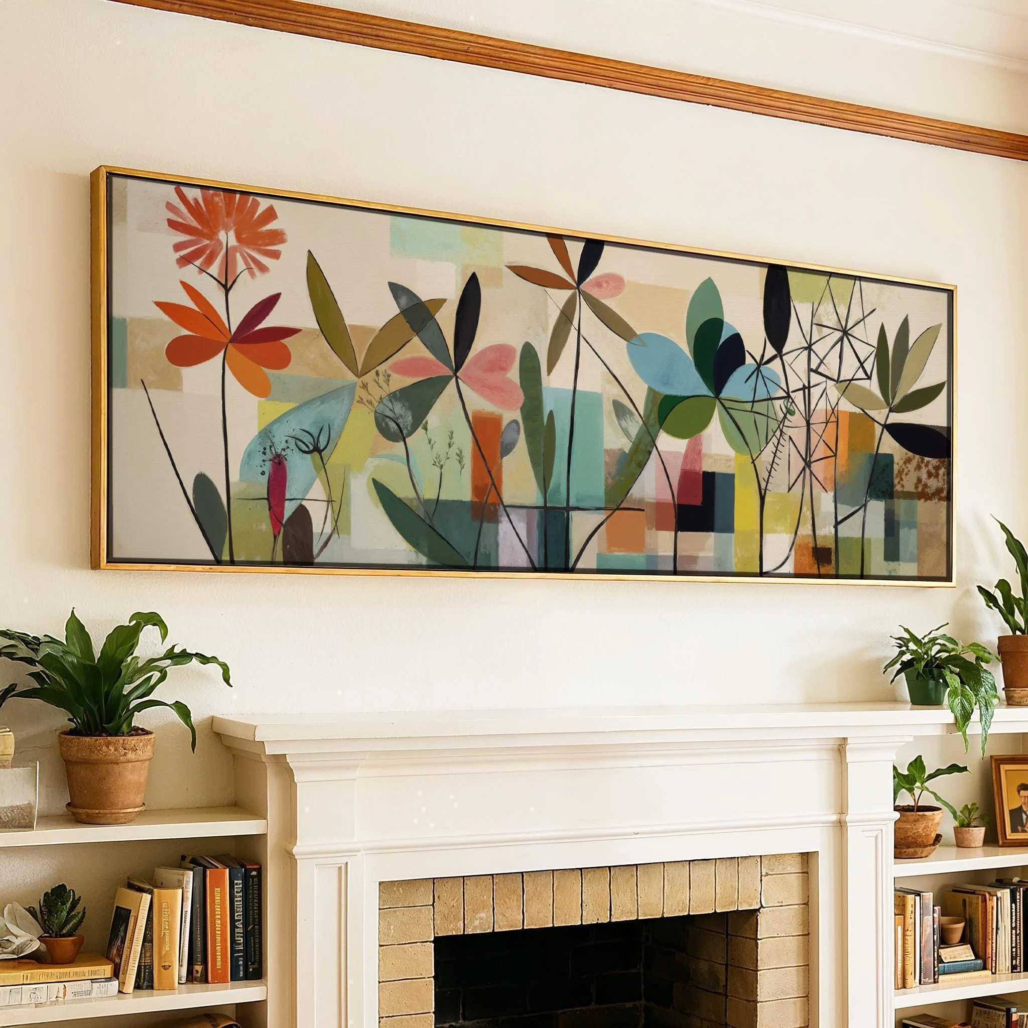 2D Flache Bohemian Abstrakte Blumen-Leinwanddrucke Poster Großformatige Horizontale Botanische Ästhetik Kunstdrucke Wohndekoration