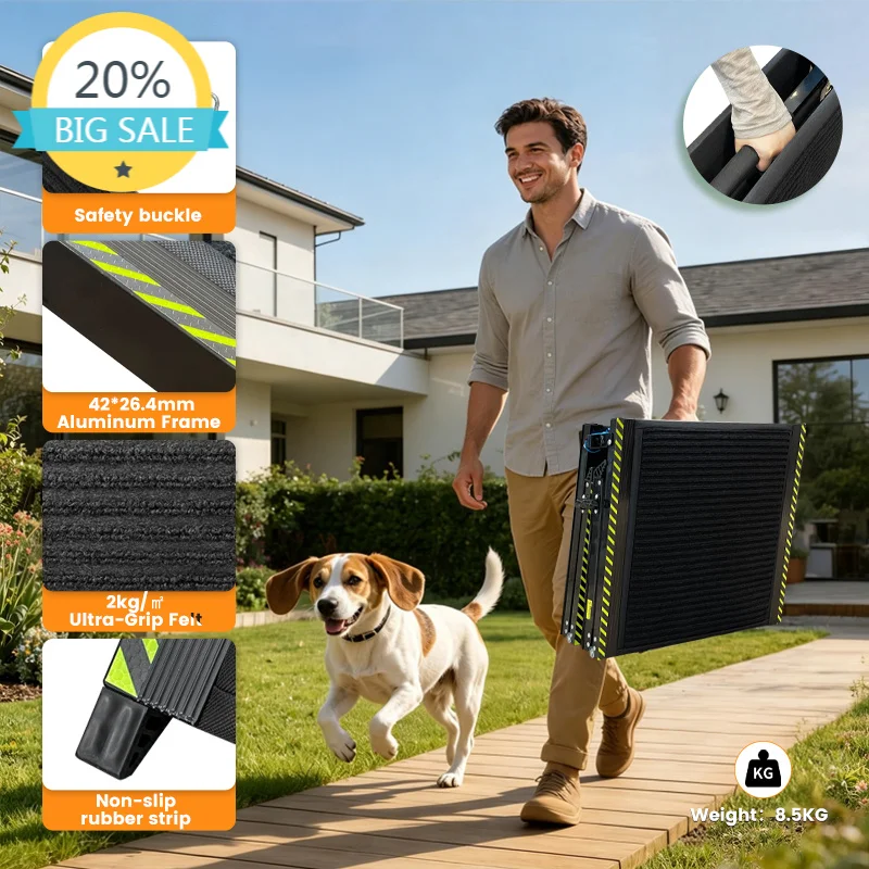 Lightweight Aluminum 4‑Fold Pet Slope Ladder Compact Space‑Saving For Dog Car Travel