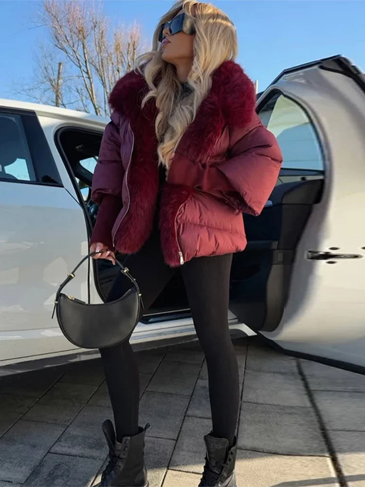 Femmes fausse fourrure Patchwork rembourré veste chaud quotidien à capuche fermeture éclair recadrée manteau dame nouveau hiver élégant mode rue vêtements d'extérieur 2025