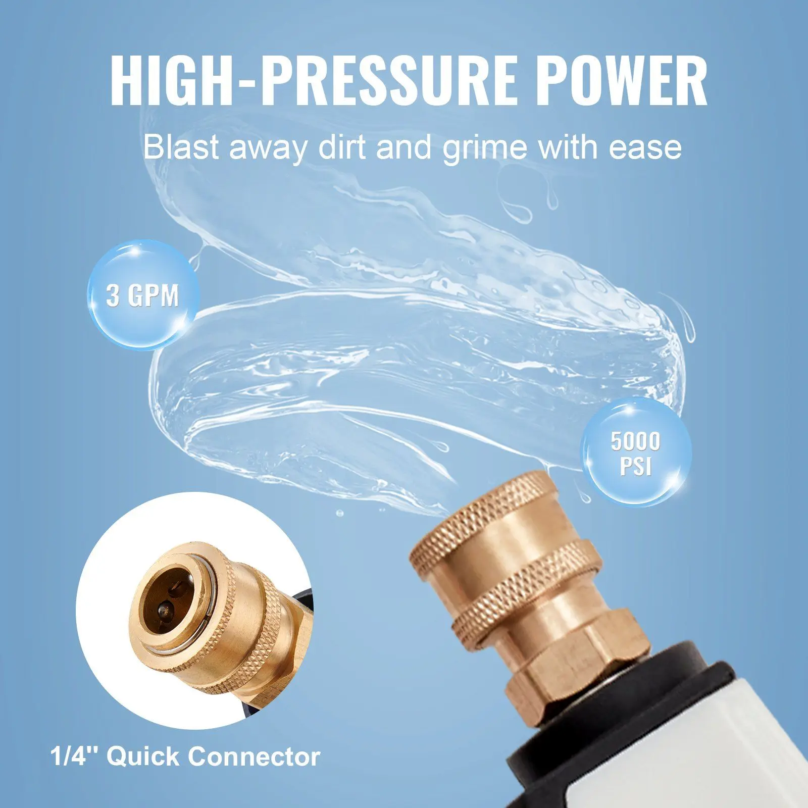 Short Pressure Washer Gun, 5000 PSI High Power Washer Spay Gun, M22-14 mm / M22-15 / 3/8'' Inlet & 1/4'' Outlet Hose Connector