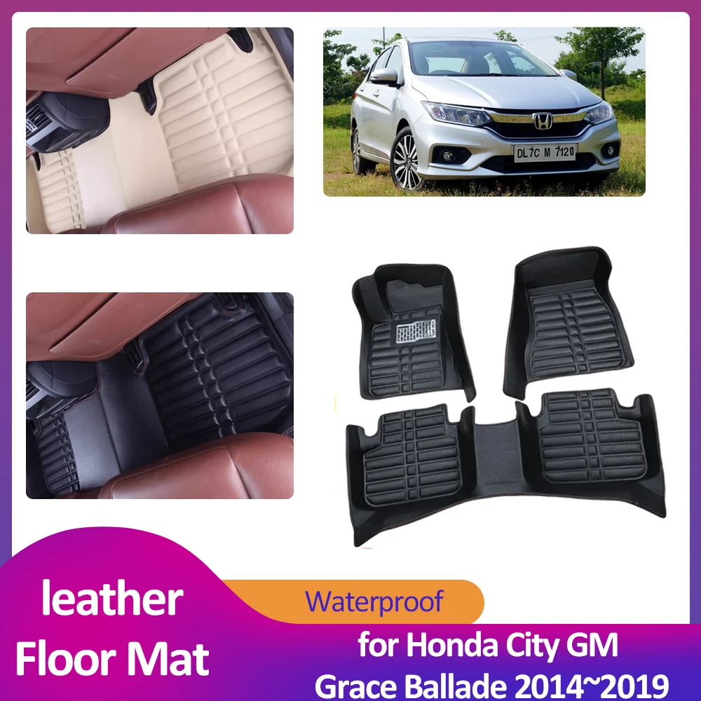 

Car Floor Mat for Honda City GM Grace Ballade 2014~2019 Leather Foot Inner Liner Waterproof Carpet Pad Custom Rug Accessories