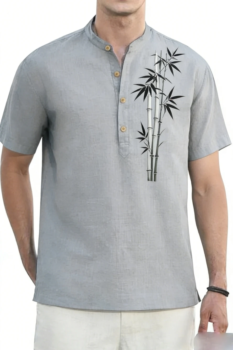 

2026 Men's 9 Color Linen Short Sleeve Shirt Natural Bio HD 3D Printed Shirt Hawaiian Vacation Clothes for Men Ready in Stock