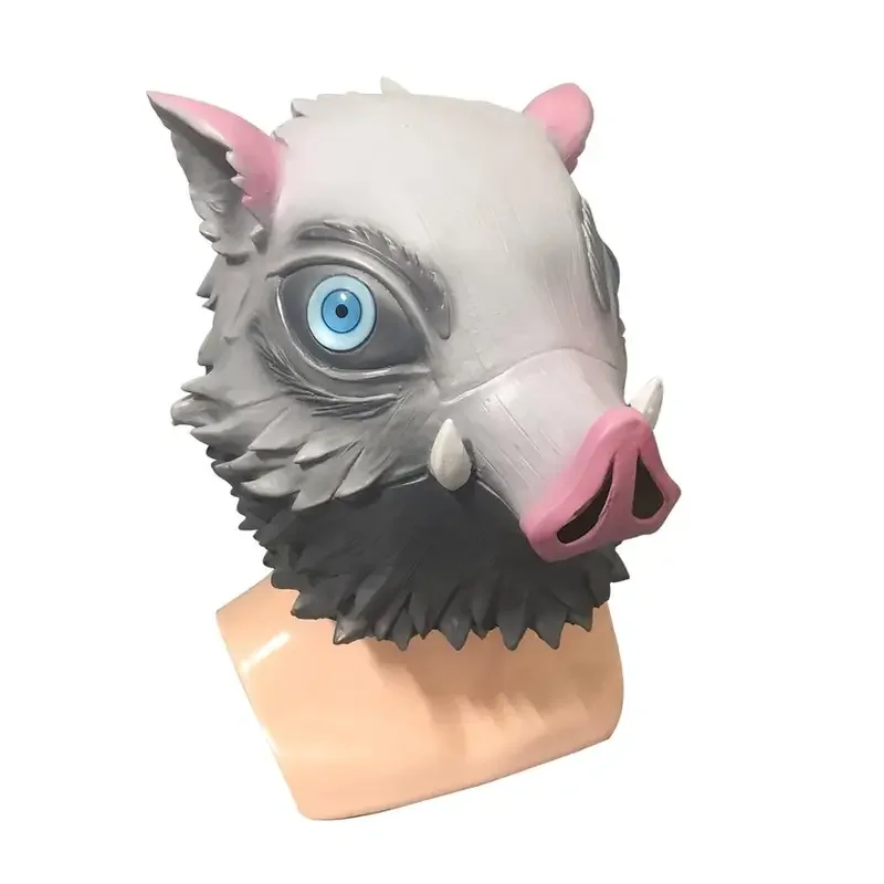 Anime Hashibira Inosuke Mask Helmet Kimetsu No Yaiba Cosplay Hood Hair Pig Mask Headwear Halloween Carnival Costume Prop