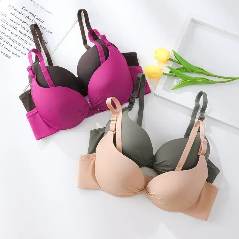 

Fashionable Adjustable Gathered Steel Ring Bra Female Push Up Lingerie Smooth Bra Thin Cup Women's Sexy Bras Solid Underwear Bra