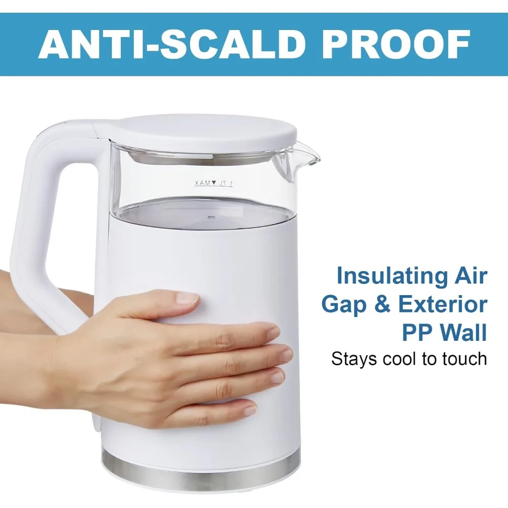 Chaleira elétrica, chaleira de água de vidro de ebulição rápida de 1500 W com controle de temperatura, base de aço inoxidável sem fio de 1,7 L, manter aquecido