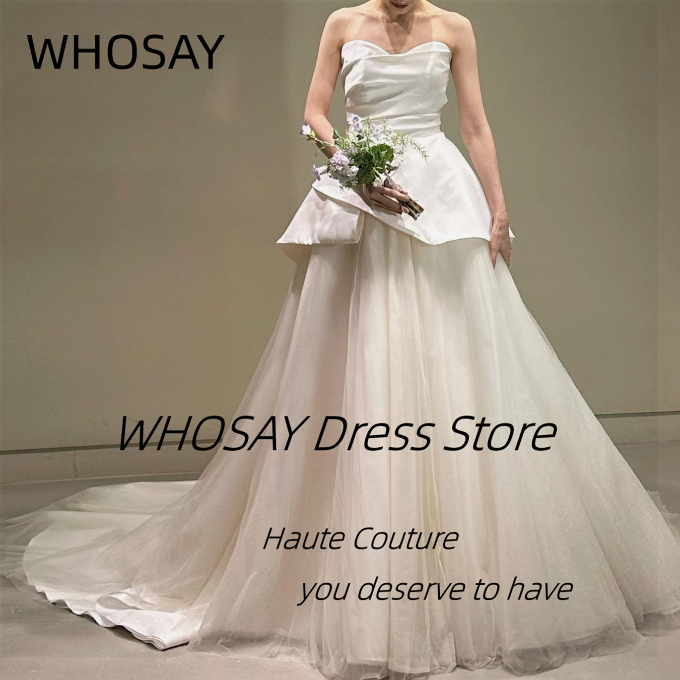 

WHOSAY 2024 A Line Wedding Dresses Ruched Sweetheart Bride Wear Formal Occasion Dress with Peplum Vestidos De Party Gowns