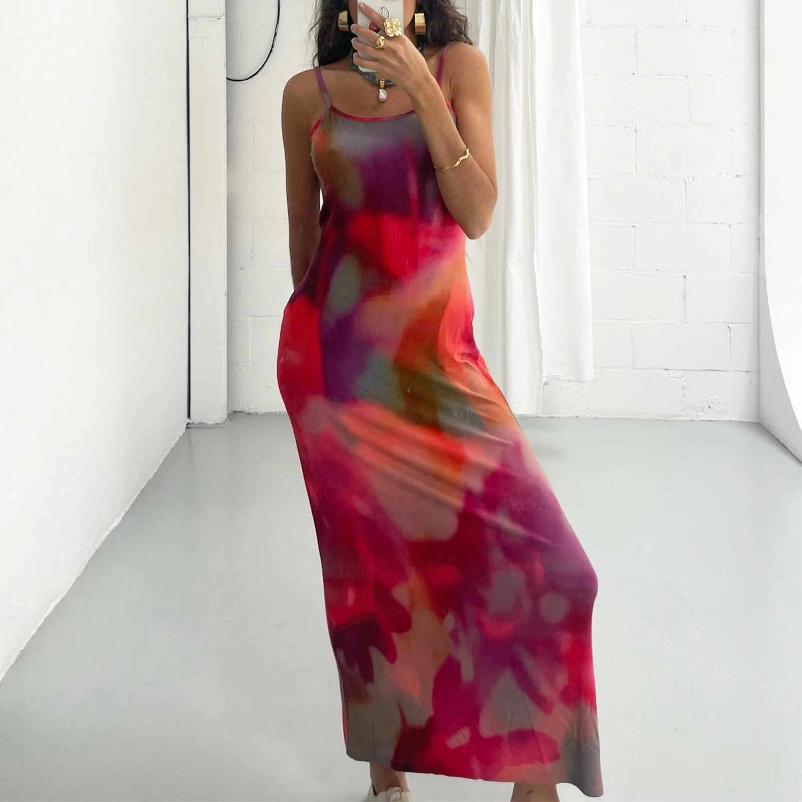 

Women Summer Slip Sleeveless Dress Summer Tie-Dye Floral Print Backless Party Dress for Vacation Cocktail Beach Streetwear