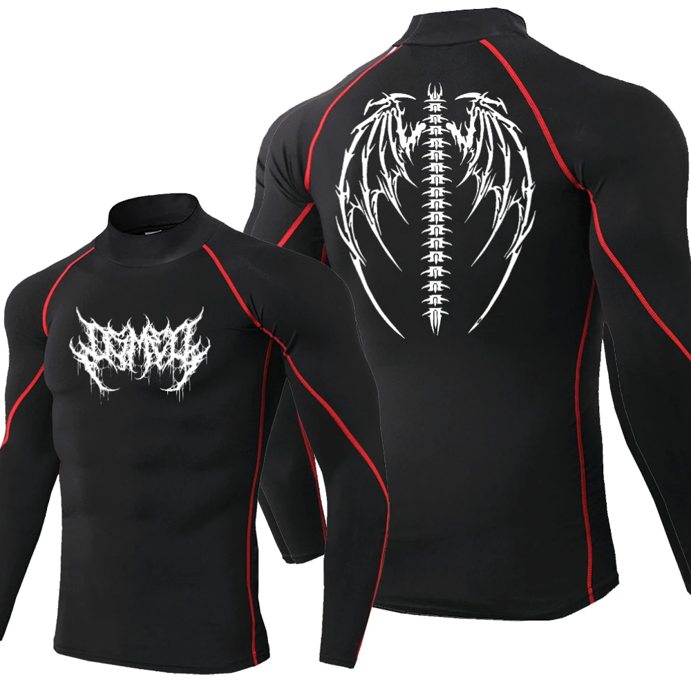 新しいメンズ弾性タイトな速乾性トップ春と夏のジムジョギングと乗馬トレーニング圧縮薄型ハイネック T シャツ