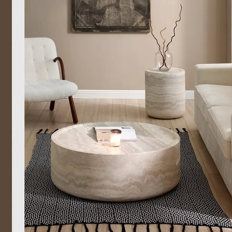 Wabi Sand Wind Travertine Coffee Table Living Room Light Luxury Modern