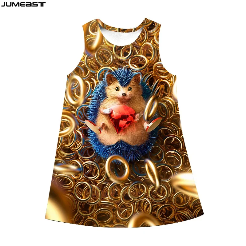 Jumeast Y2k Women 3D Printed Dresses Hip Hop Lovely Animal Hedgehog Summer Sleeveless Dress Suspender Nightdress