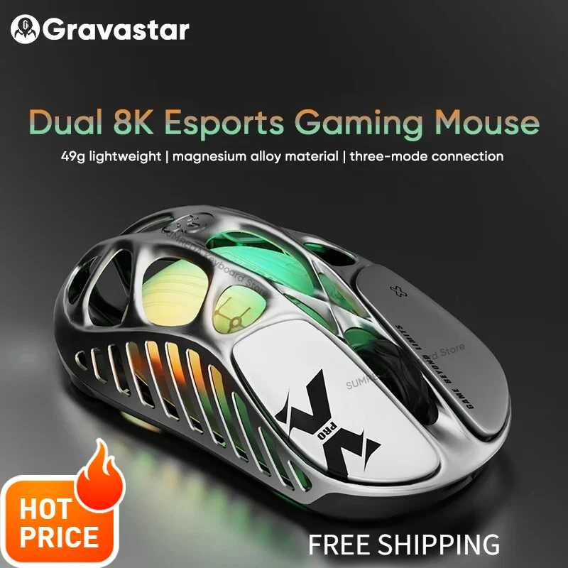 

Беспроводная игровая мышь Gravastar X/X Pro, магниевая полая PAW39508K, легкая, 3 режима, RGB, FPS, игровой аксессуар для киберспорта, подарок