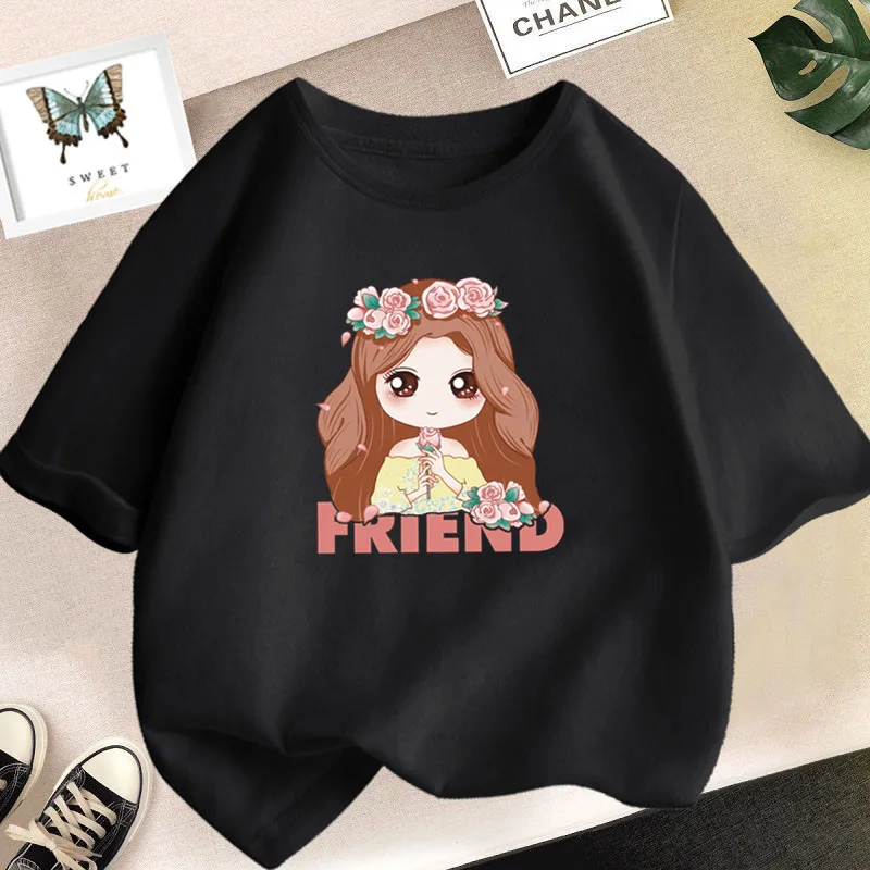 Beauty Floral Girls Print T Shirt Kids Clothing Girl Summer Fashion Tops Cute Cartoon Short Sleeve Tee Shirt