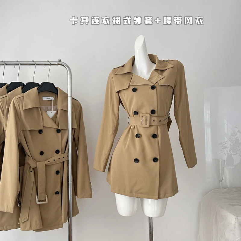 

Women's Trench Coats with Belt Autumn Korean Windbreaker Ladies Double-breasted Outerwear Fashion Casual Khaki Coat