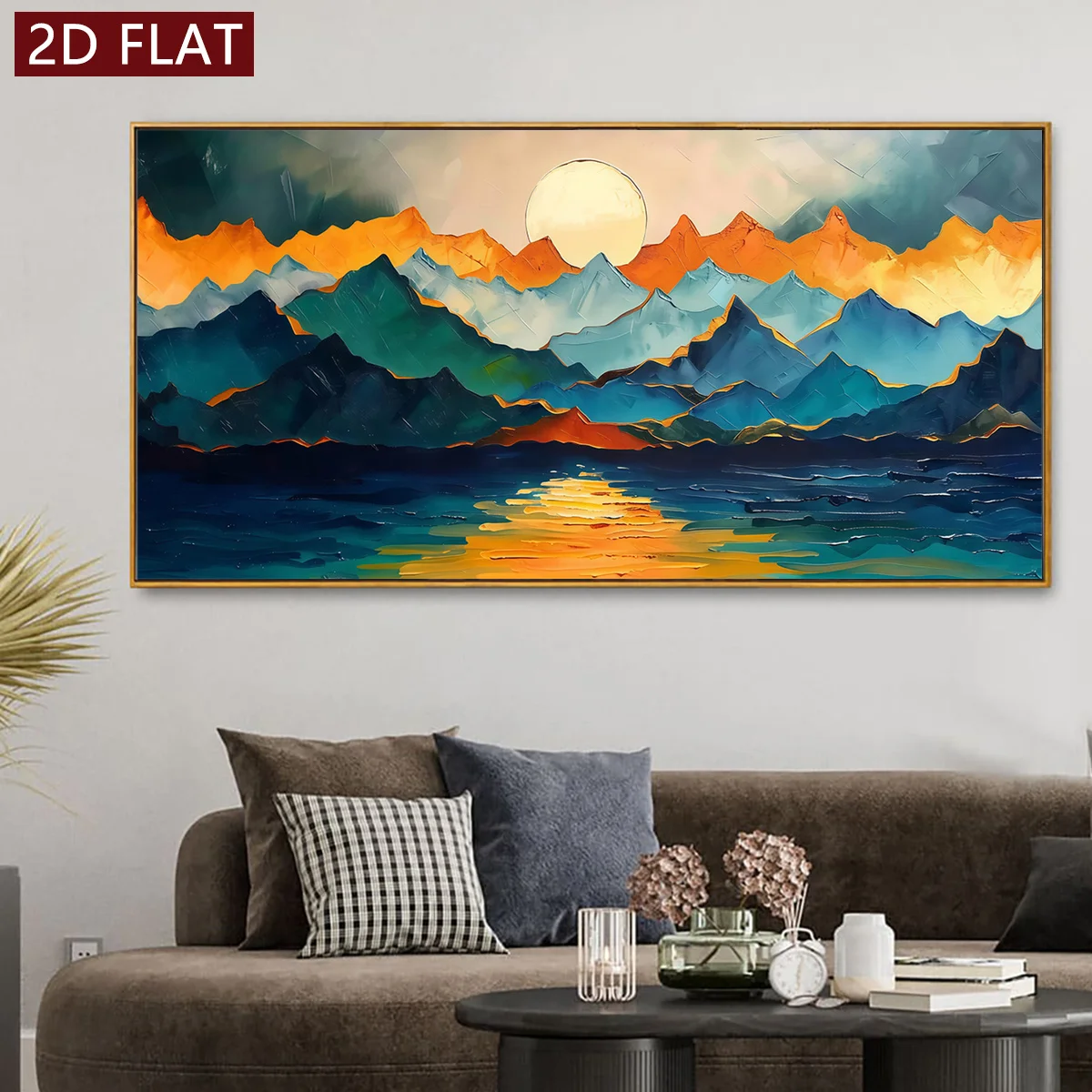 2D Flat 1pc Unframed Canvas Poster Abstract Mountain Sunset Painting Modern Home Decoration Wall Art for Living Room Bedroom