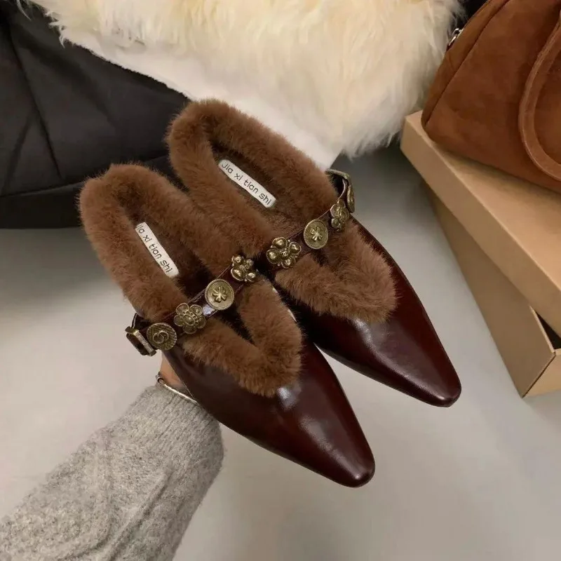 Marca de designer francês leopardo pele chinelos sapatos femininos outono e inverno novos chinelos de algodão caxemira pantuflas mujer