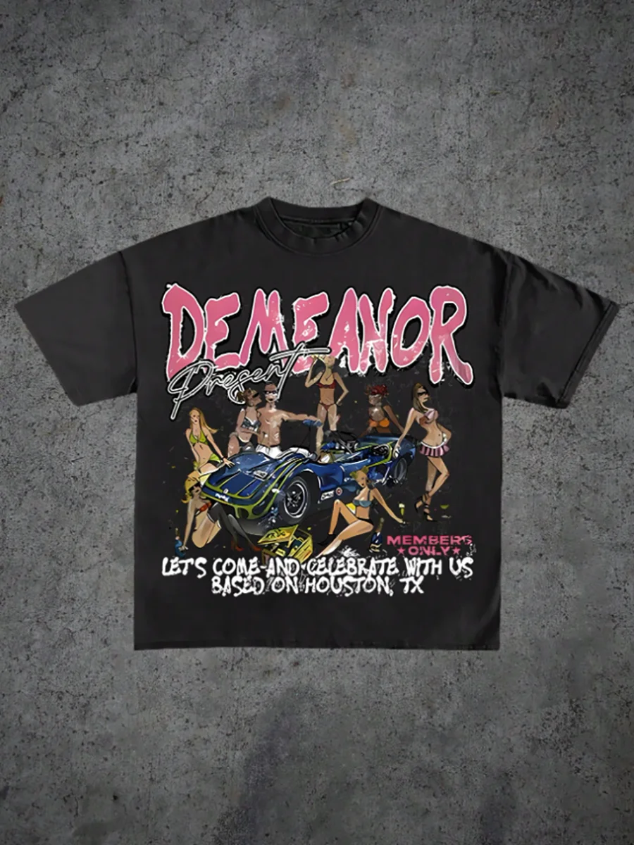 تي شيرت صيفي غير رسمي تي شيرت مغسول تي شيرت فضفاض كبير الحجم بأكمام قصيرة مع أنماط فريدة من نوعها عصرية وممتعة