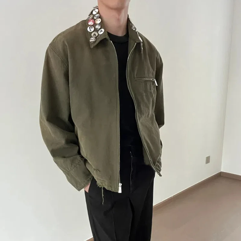 High Street ERD Distressed Frayed Short Coat High Quality Military Cargo Jackets Turn-down Collar Jacket Coats