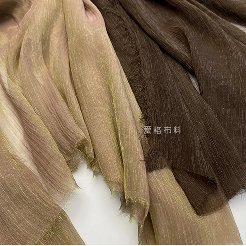 Original Imported Transparent Glossy Fabric Gilt Color Silver Brown Vertical Pattern Silver Lucite Chiffon for Dress Hanbok