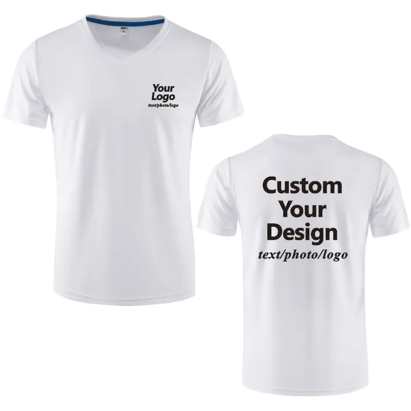 Custom V Neck Quick Dry Sport T Shirt Custom Print Embroidery Personal Design Logo Photo Text For Men And Women Tops T Shirt