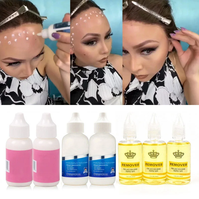 Wig Glue Kit With Everything Waterproof Lace Glue 5Pcs Set Lace Front Glue And Remover + Edge Control + Melting Band +Hair Brush