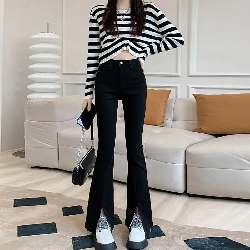 

High Waist Slimming Micro Flare Jeans Women's Spring Autumn 2025 New Style Small Size Black Micro Flare Pants Casual Cotton P...