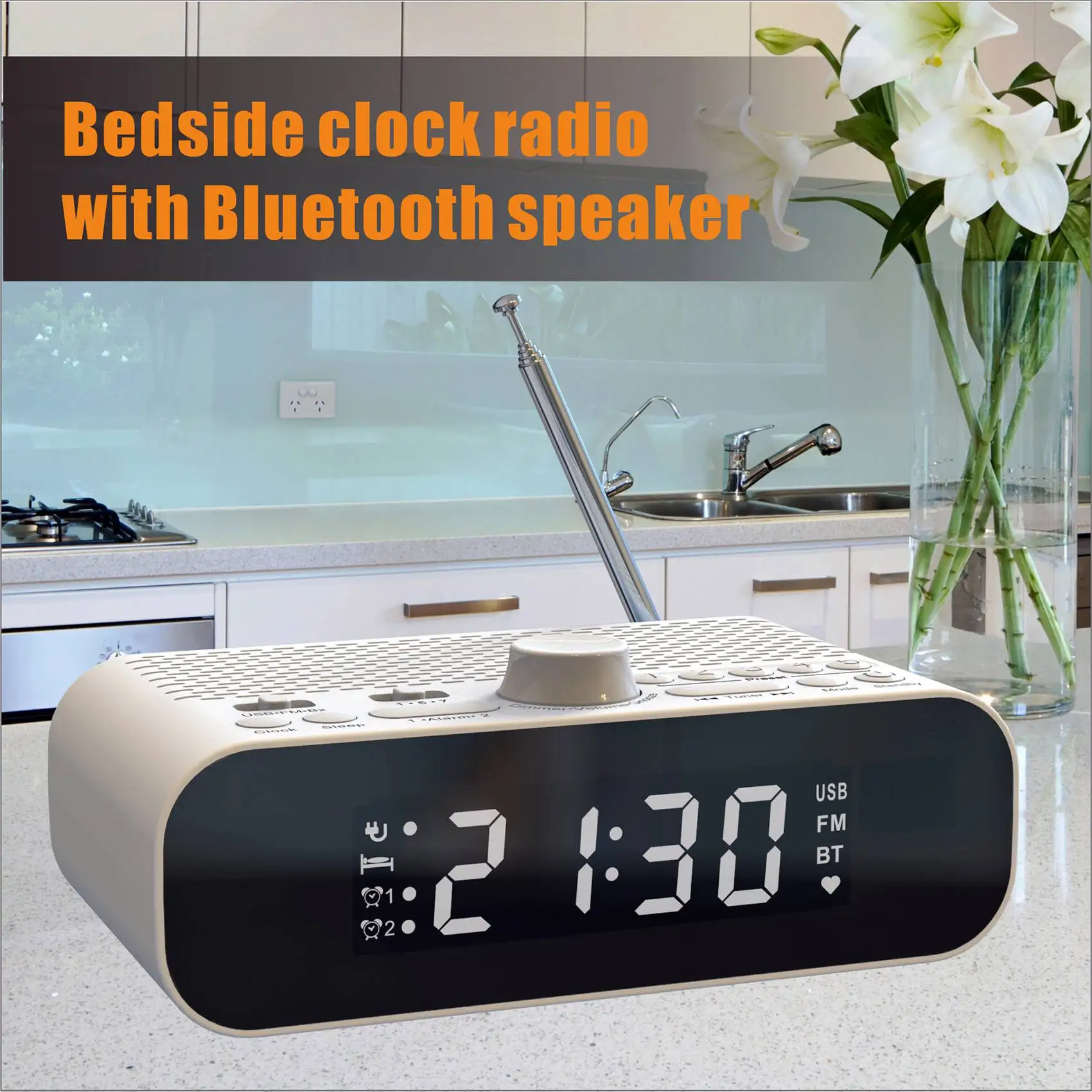 FM-Radio wecker mit Bluetooth-Streaming-Wiedergabe LED-Display Dual-Wecker 1500mAh HiFi-Lautsprecher mit Tieftöner