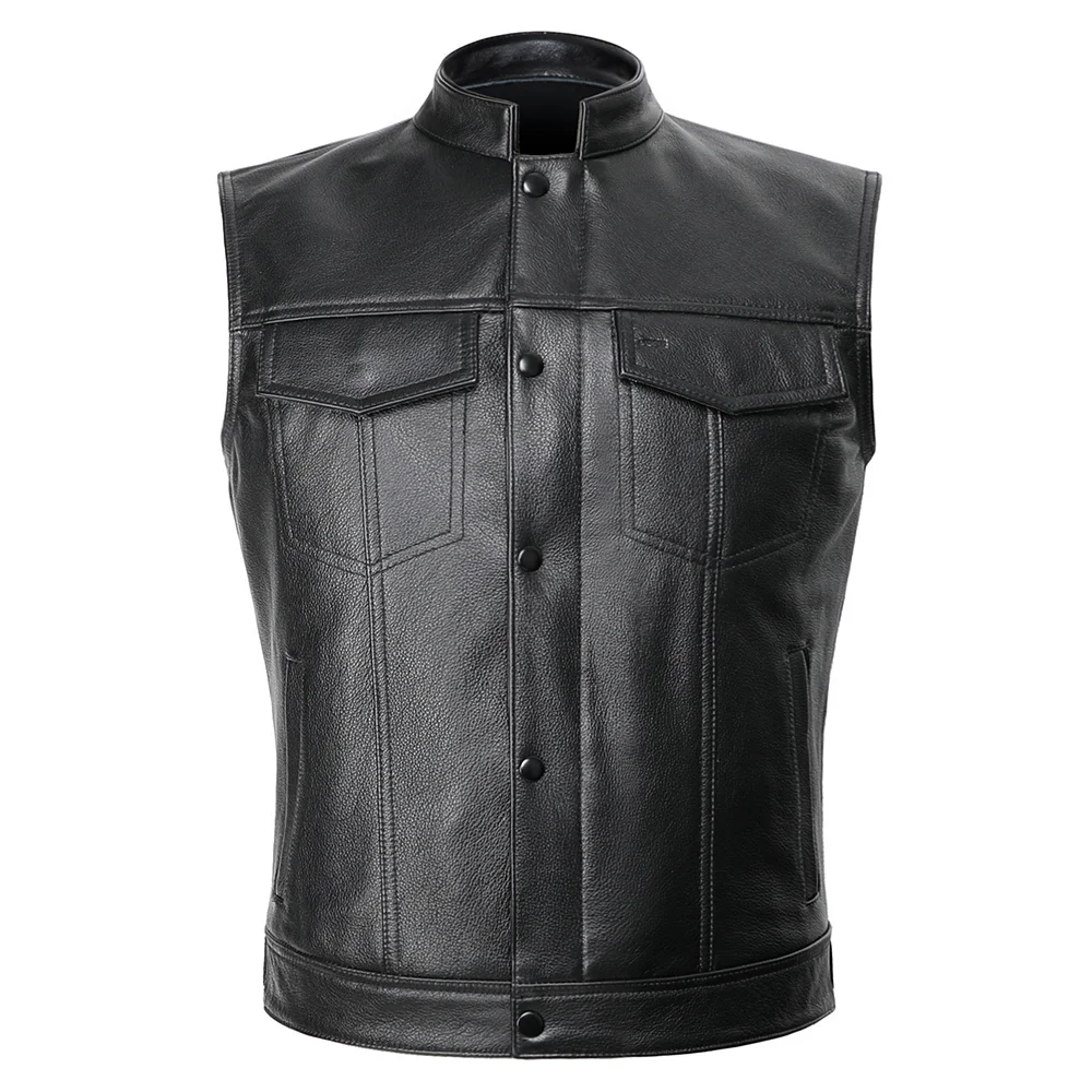 

Biker Sons of Leather Anarchy Classical Motorcycle Vest Men Genuine Leather Sleeveless Jackets REAL Cowhide Motorcade Vest