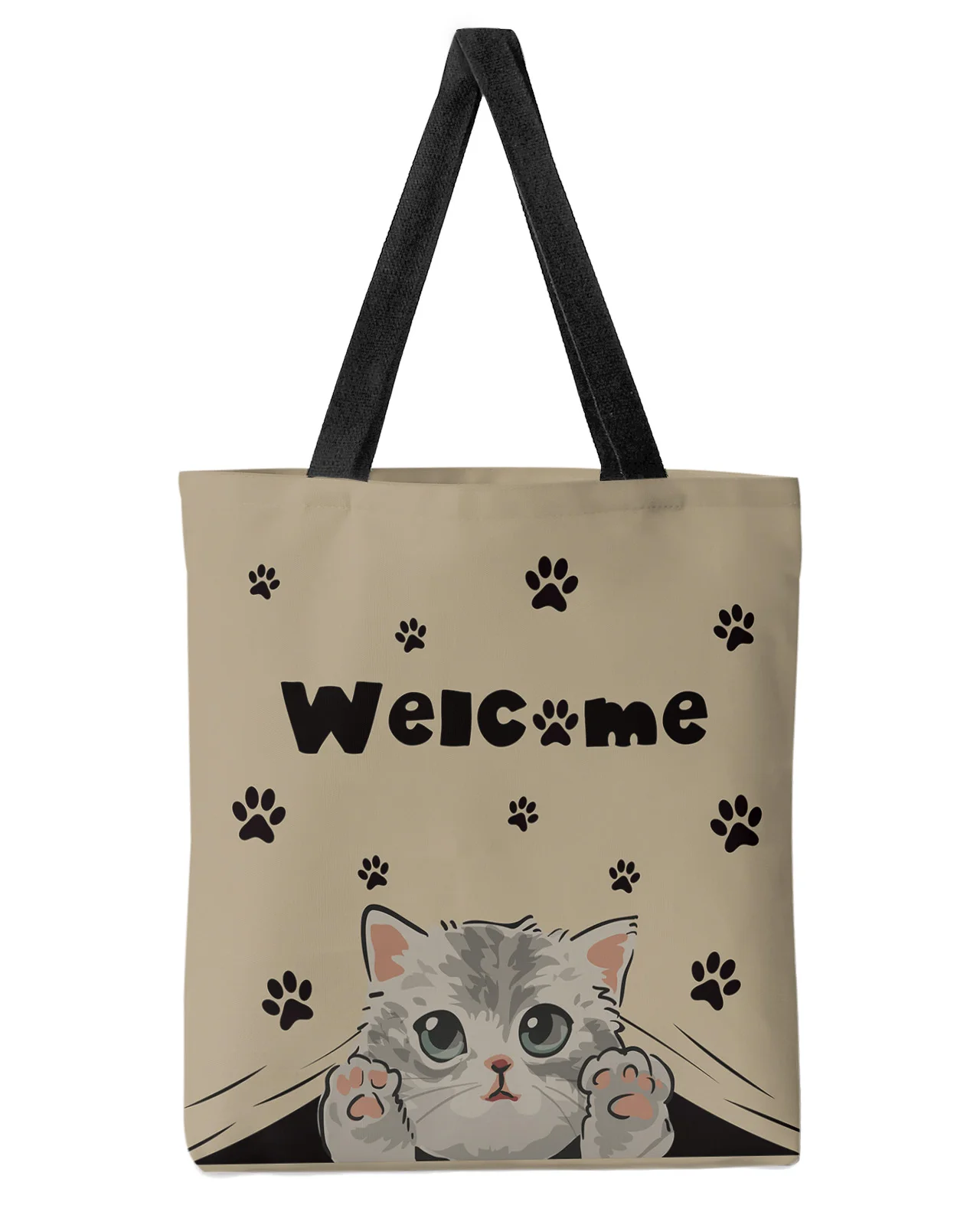 Cat Paw Retro Cute Welcome Large-capacity Women Shopping Canvas Tote Bag Girl Female Lady Reusable Eco Shoulder Student Handbags