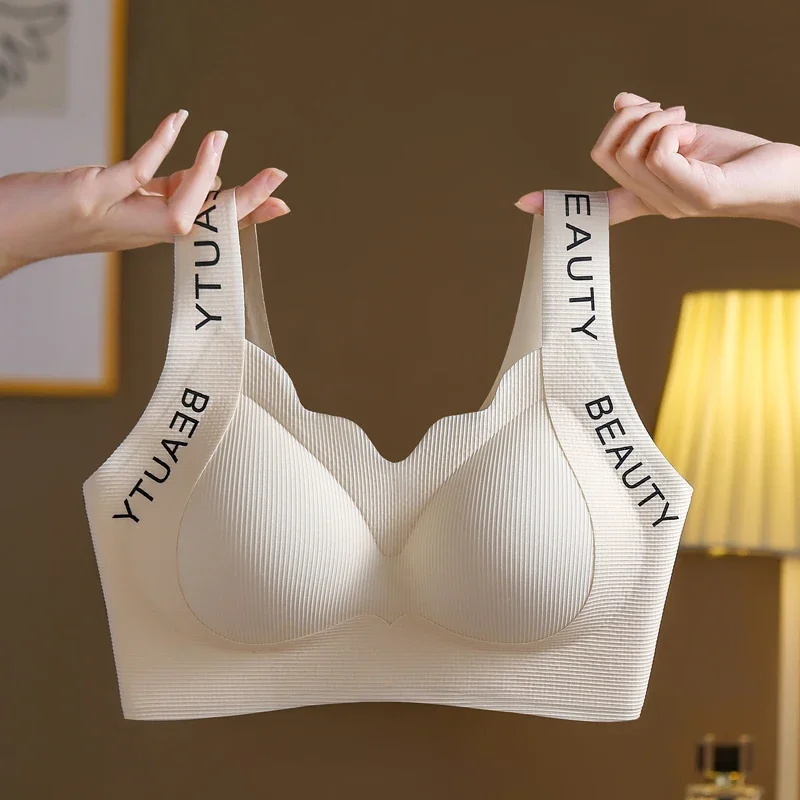 Sutiã sem fio sem costura, colete de uma peça, lingerie para mulheres, elevador e suporte, suavização lateral, push-up, cobertura total, peito pequeno