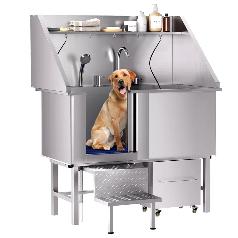 Professional-Grade Dog Wash Tub With Drainage & Adjustable Lift For Effortless Grooming