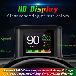 HUD P13 OBD2 Digital Car Head Up Display Speedometer Tachometer Battery Voltage Oil Pressure Coolant Temp Smart Car HUD Gauge